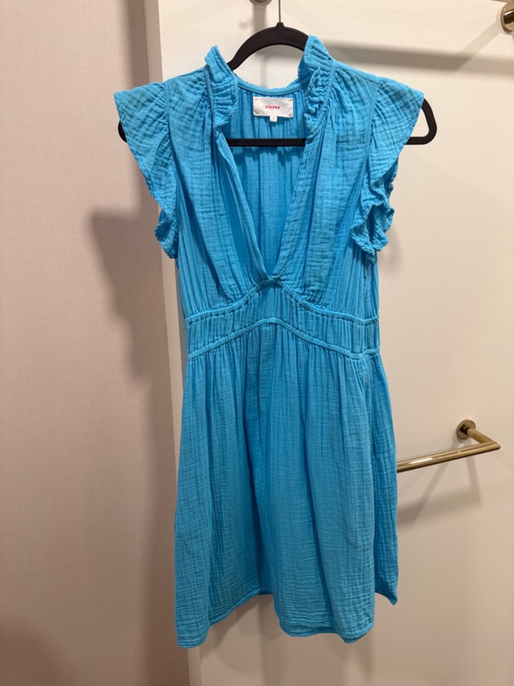 XiRENA Turquoise Blue Gauze Ruffle Sleeve Dress